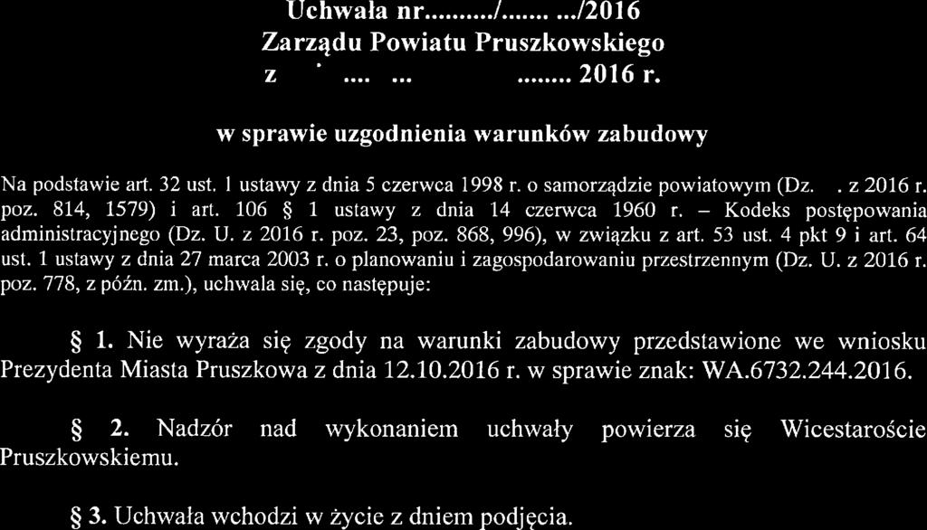 Uchwała nr..4:1z8../..1&45../20ló Zarządu l:owiatu Pruszkowskiego z dnia...i3.