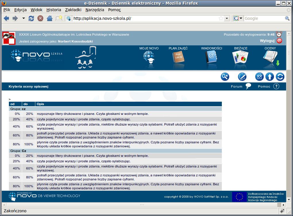 Rozdział 2. Administracja aplikacją 16 Rysunek 2.10. Oceny opisowe - kryteria 2.1.9.