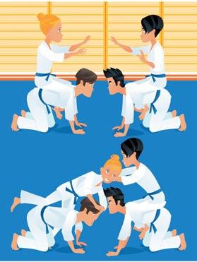 Granica Ćwiczący stoją naprzeciw siebie nie przekraczając przeciągniętej pomiędzy nimi linii (można użyć jako przyboru pasa judo), chwytają się za ręce, na sygnał próbują wciągnąć przeciwnika na