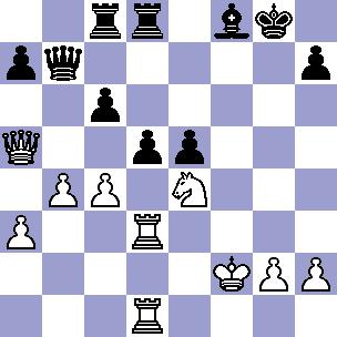 1.e4 c5 2.Sf3 Sc6 3.Sc3 g6 4.d4 cxd4 5.Sxd4 Gg7 6.Ge3 d6 7.Gc4 Sf6 8.0-0 Sg4 9.Sxc6 bxc6 10.Gd4 e5 11.Ge3 Sxe3 12.fxe3 0-0 13.Hd3 Ge6 14.Wad1 Gxc4 15.Hxc4 Hd7 16.Wd3 Wfc8 17.Ha6 Wc7 18.Wfd1 Gf8 19.