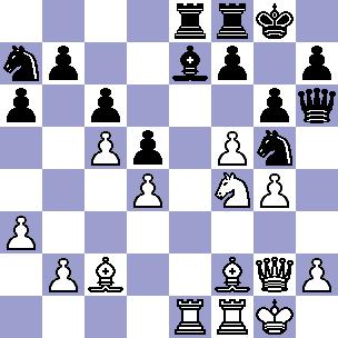 (Nale?a?o gra? 16...Sxf3 17.gxf3 c6 18.Sxe6 Hxe6 19.Kg2 Wae8 z obustronnymi szansami.) 17.Hxd5+ Kh8 18.He4 Hh4+ 19.Kg1 Sxf3+ 20.gxf3 Wae8 21.Gg5 Wxe4 22.Gxh4 We5 23.fxg4 g5 24.Gf2 1-0. K J. Kleczy?