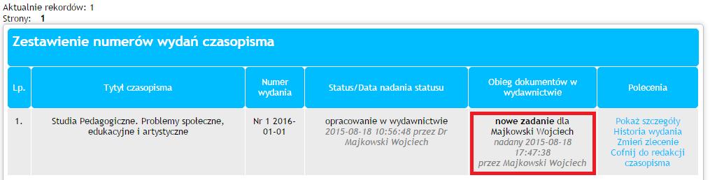 W celu przesłania publikacji autorowi do korekty autorskiej należy