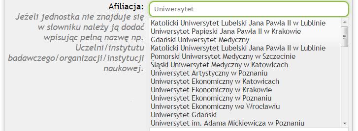 Nowa jednostka zostanie dodana do słownika po kliknięciu przycisku Załóż konto. Wizualizację listy rozwijanej słownika jednostek przedstawia rysunek 6. Rysunek 6.