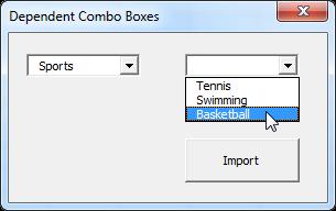 Przykład2 NIEZALEŻNE COMBO BOXY Poniżej zamieszczono program w Excel VBA, który tworzy formularz z niezależnymi polami kombi.