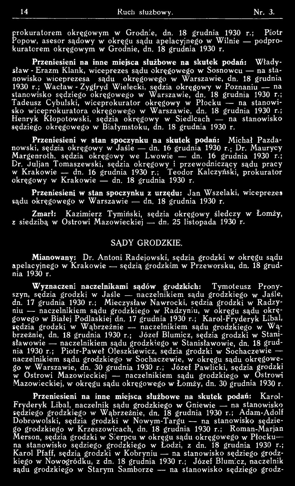 ; T adeusz Cybulski, w icep rok u ra tor ok ręg ow y w P łock u na stan ow i sko w icep rok u ra tora ok ręgow ego w W arszaw ie, dn.