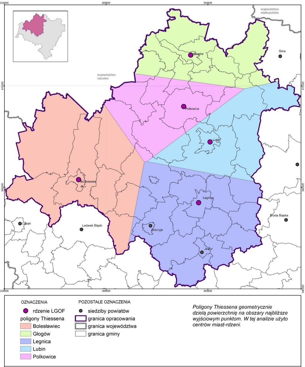 MAPA 43. POLIGONY THIESSENA. OBSZARY NAJBLIŻSZE OD CENTRÓW MIAST-RDZENI 2.