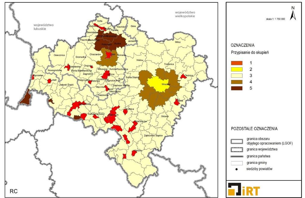 Jednostki administracyjne w każdym skupieniu były w możliwie największym stopniu do siebie podobne pod względem analizowanych wskaźników i jednocześnie maksymalnie różne od jednostek w pozostałych