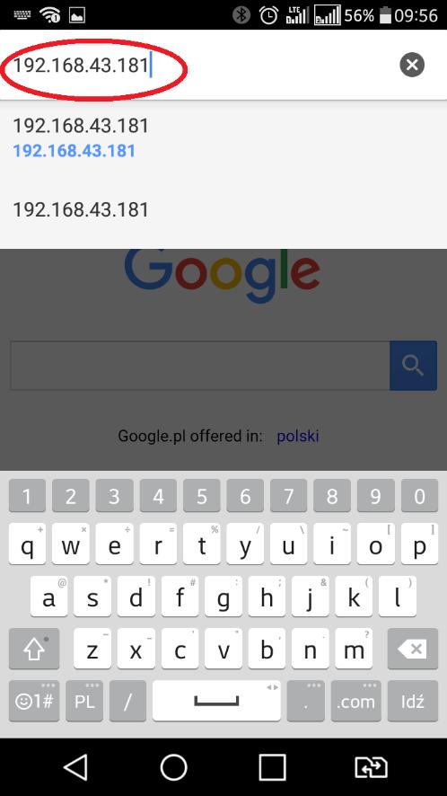 google chrome) i w polu adresu www wprowadź IP odczytany ze sterownika lub telefonu.