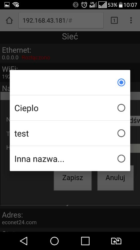 Wybierz nazwę sieci, do której chcesz podłączyć moduł econet300.