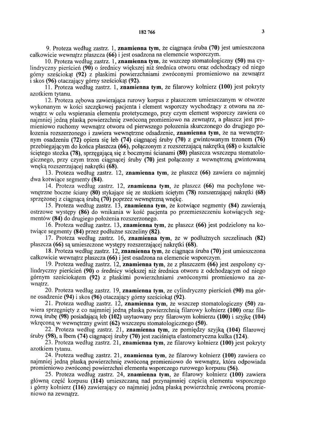 182 766 3 9. Proteza według zastrz.