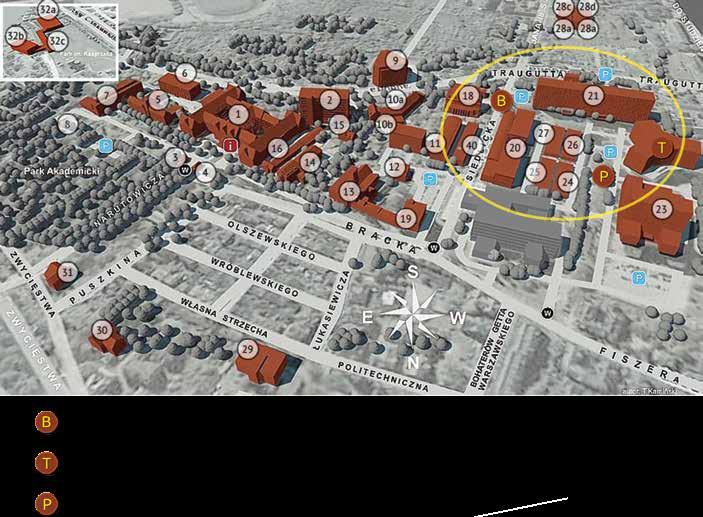 2 Informacje Dla odwiedzających Brama wejściowa na Politechnikę Gdańską Hala targowa - Budynek B Wydziału Elektroniki, Telekomunikacji i Informatyki PG Parking wewnętrzny CZAS I MIEJSCE Trójmiejskie