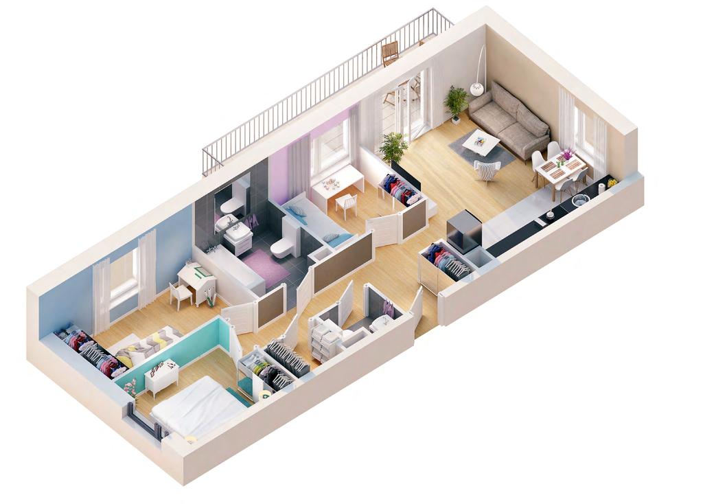 4 pokoje 71,82 m² Balkon 13,80 m² Salon z aneksem kuchennym 22,90 m² Sypialnia I 8,02 m²