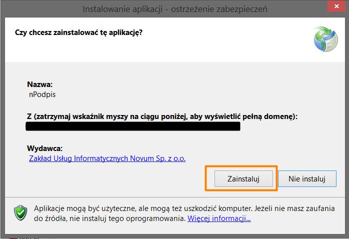 5. Potwierdzamy chęć instalacji aplikacji 8.