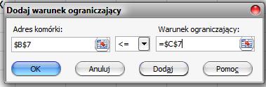 Zagadnienie programowania liniowego Solver dodatek MS Ecel 1.