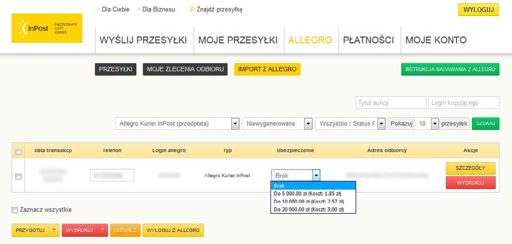 Instrukcja. nadawania przesyłek Allegro: Allegro Kurier InPost. Allegro  Paczkomaty InPost. Allegro MiniPaczka InPost - PDF Free Download