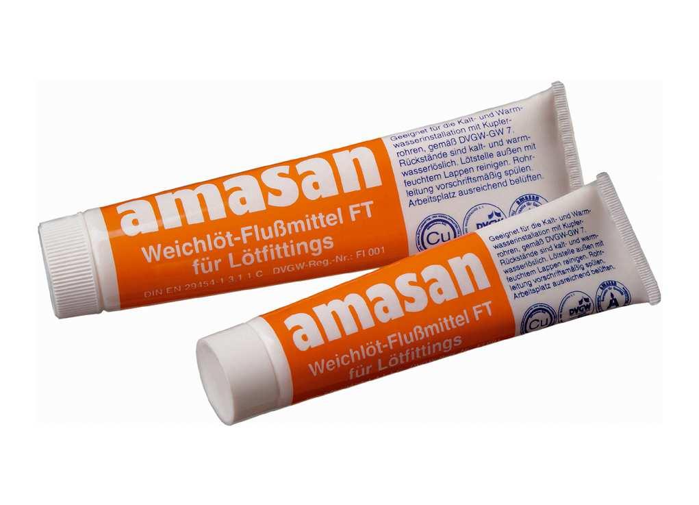 amasan PASTA LF NR 3 DO LUTOWANIA MIĘKKIEGO Pasta to mieszanina mikroziarnistego proszku ze spoiwa S-Sn97Cu3 (L-SnCu3) wg DIN EN 29453 i topnika wg DIN EN 29454-1 