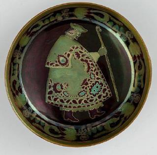 Talerz z motywem ludowym, 1907, kamionka, eosyna, Janus Pannonius Plate with