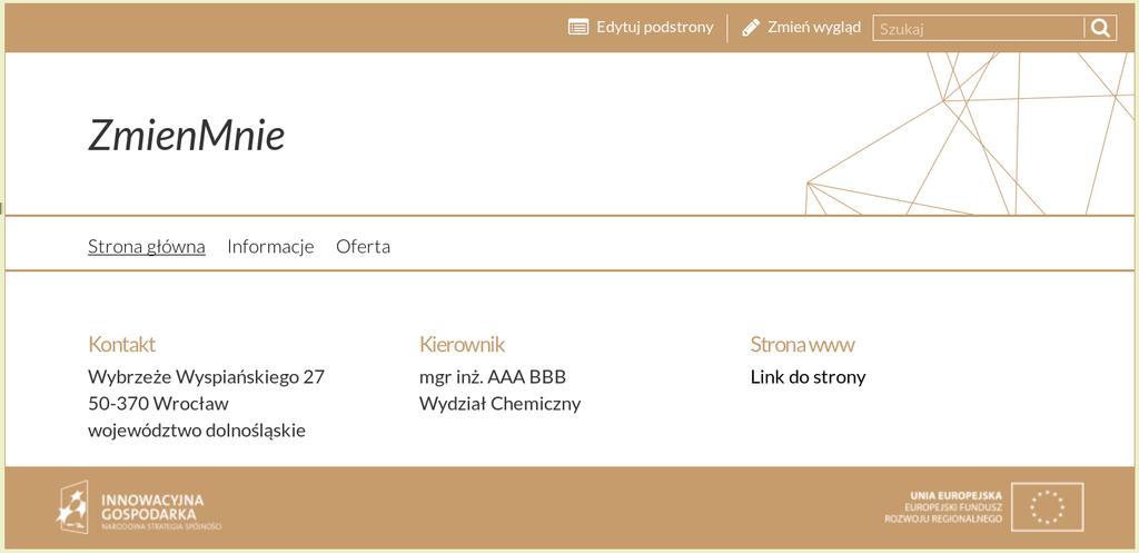 1.3 Tryb edycji usługi Micro CMS 1.3 Tryb edycji usługi Micro CMS Widok usługi Micro CMS dla zalogowanego użytkownika, w którym możliwa jest edycja oferty zespołu (rys. 1.4), składa się z dwóch paneli: panel górny, umożliwiający edycję oferty, panel główny, w którym wyświetla się podgląd oferty.