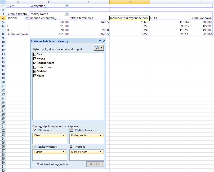 [10/37] EXCEL Powyżej tabela przestawna wypełniona wartościami. 6. W tabeli przestawnej można prezentować te same dane na kilka różnych sposobów.
