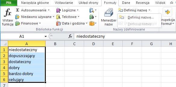 Nazwa nie zostanie wyświetlona na liście, ale trzeba ją utworzyć, aby można było połączyć dane z listą rozwijaną. Rysunek 7.