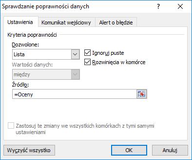 Przykłada listy rozwijanej Na powyższym obrazie widać, że gdy umieszczę się w komórce C1