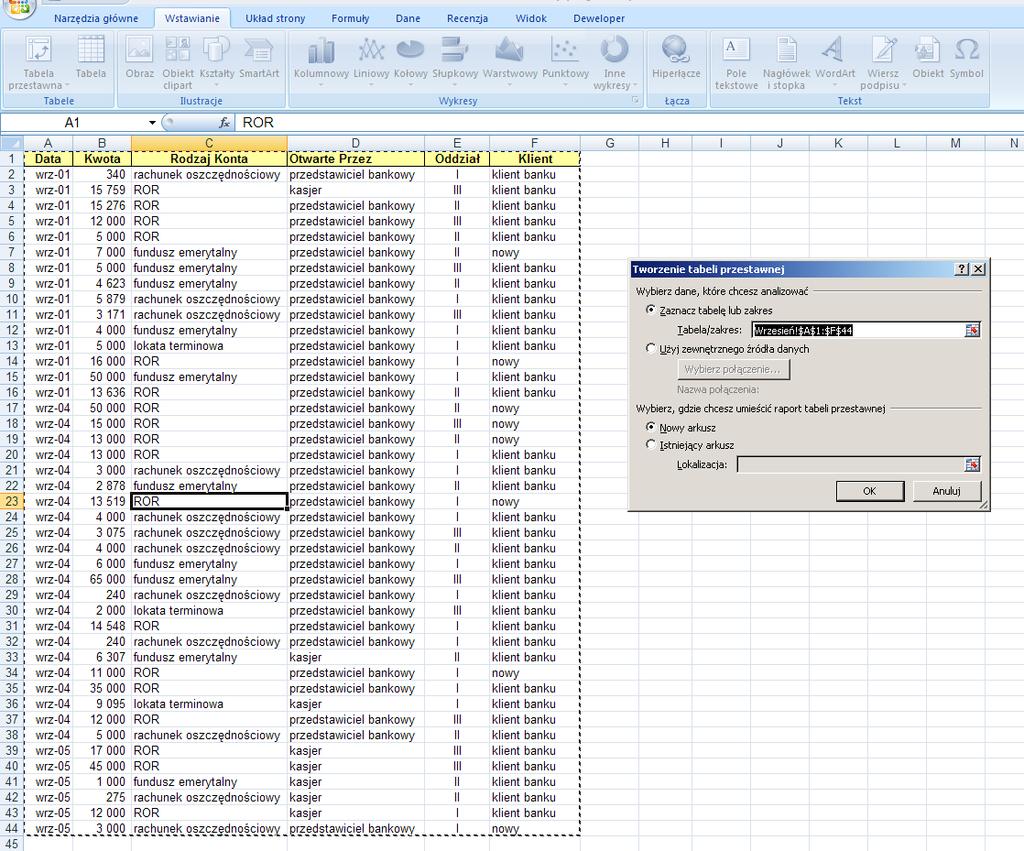 [8/37] EXCEL Baza danych zawiera wiele informacji o poszczególnych kontach bankowych i nie jest czytelna dla odbiorcy.
