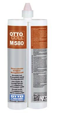 M 580 OTTOCOLL M 580 Bardzo szybki 2-komponentowy, hybrydowy klej montażowy Właściwości: Klej 2-komponentowy na bazie polimeru hybrydowego STPU Bardzo szybkie utwardzanie