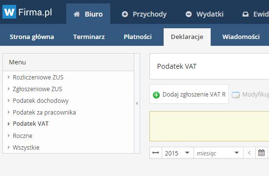 pl, należy przejść do zakładki: BIURO >> DEKLARACJE >> PODATEK VAT >> DODAJ ZGŁOSZENIE VAT-R. W części B.1.