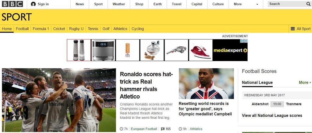 [21/22] Portale informacyjne Rysunek 39. Blok sportowy strony bbc.