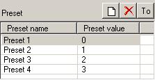 Kliknij w pole oznaczone symbolem aby dodać preset. Aby usunąć kliknij przycisk.