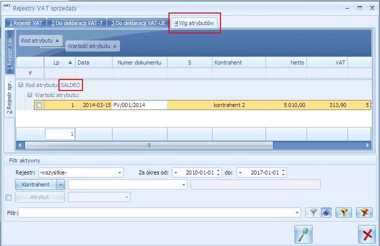 Utworzenie atrybutów umożliwia filtrowanie dokumentów w rejestrze VAT zakupu/ sprzedaży wg atrybutów.