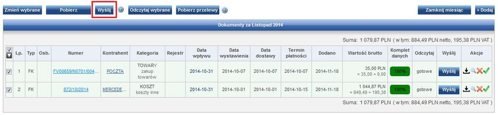 Wyślij (przyciski wyślij Wyślij poprawne na liście dokumentów zmieniają się na