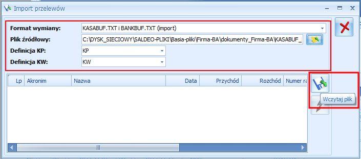 TXT (import) W polu 'plik źródłowy' należy wskazać pobrany z SaldeoSMART plik z raportem kasowym Definicja