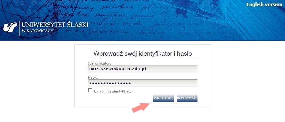 Rysunek 1: Logowanie w serwisie USOSWeb Następnym krokiem jest wprowadzenie identyfikatora i hasła dla osobistego konta w Centralnym Punkcie Logowania.