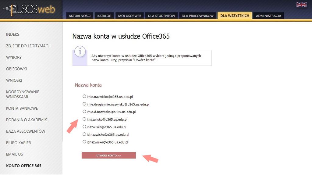 Rysunek 6: Wybór nazwy konta Rysunek 7: Komunikat o poprawnym utworzeniu konta w usłudze 6. Aktywacja konta Office365 Aktywacja utworzonego konta jest realizowana automatycznie.