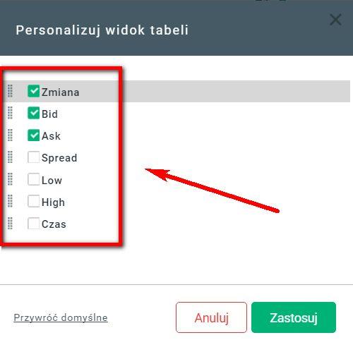 Pojawi się dodatkowe okno, dzięki któremu można dodać kolejne kolumny z