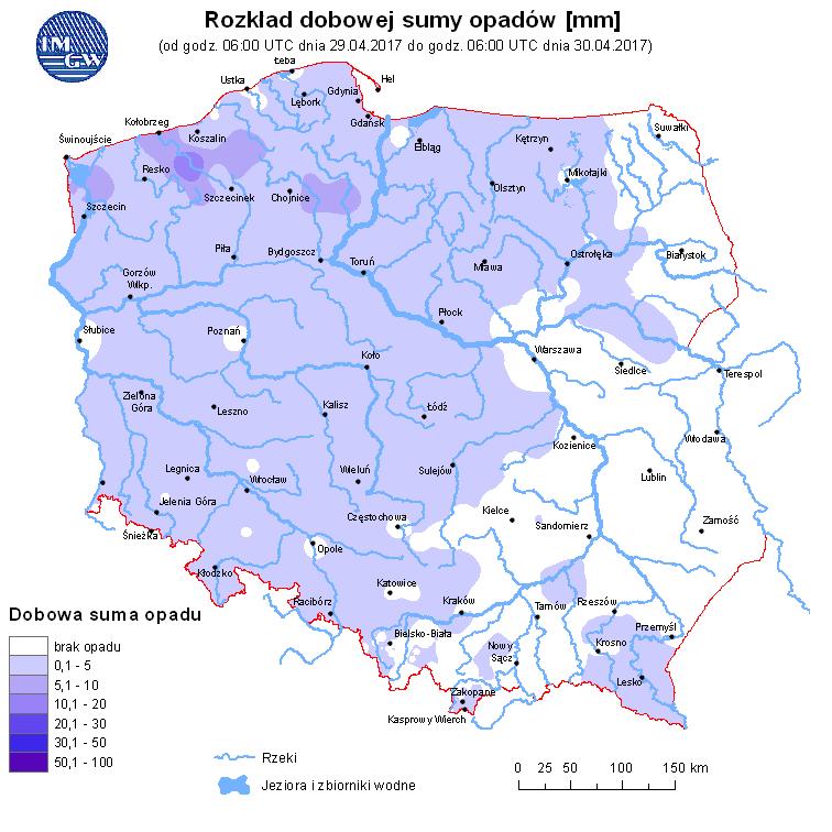 Ryc. 3. Rozkład dobowej sumy opadów Dorzecze Wisły Stan wody w dorzeczu Wisły układa się głównie w strefie wody średniej i wysokiej.