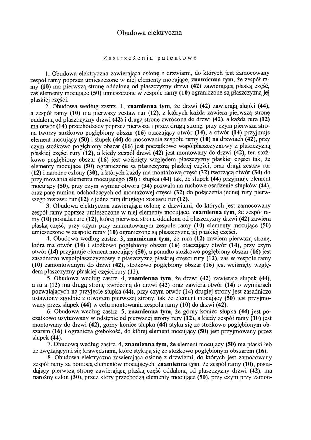 Obudowa elektryczna Zastrzeżenia patentowe 1.