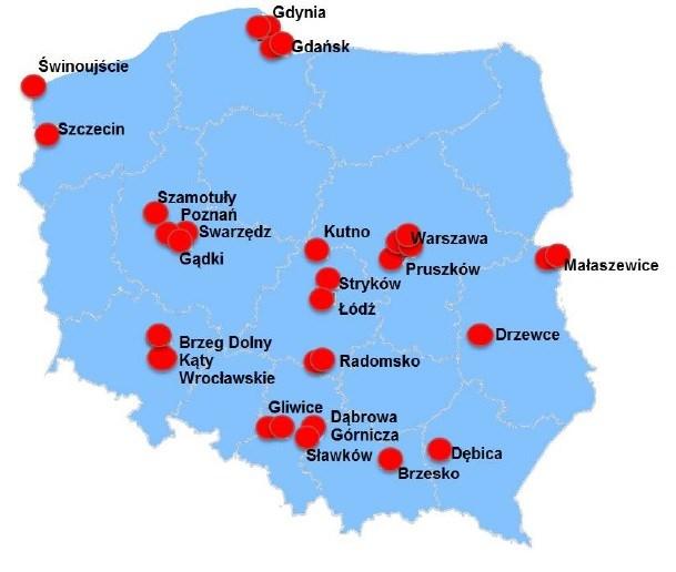 Rozwój rynku kolejowych przewozów 373 Rys. 4. Lokalizacja terminali kontenerowych wykorzystywanych w realizacji przewozów intermodalnych w 2015 r.