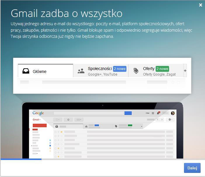 Na kolejnym ekranie klikamy na Przejdź do Gmail. [3/18] Poczta elektroniczna Zdjęcie 4. Powyższy ekran informują o udanym utworzeniu konta. Utworzony e-mail ma adres ekompetencjezdz@gmail.com.