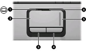 1 Płytka dotykowa TouchPad Na poniższej ilustracji oraz w tabeli przedstawiono płytkę dotykową TouchPad komputera.