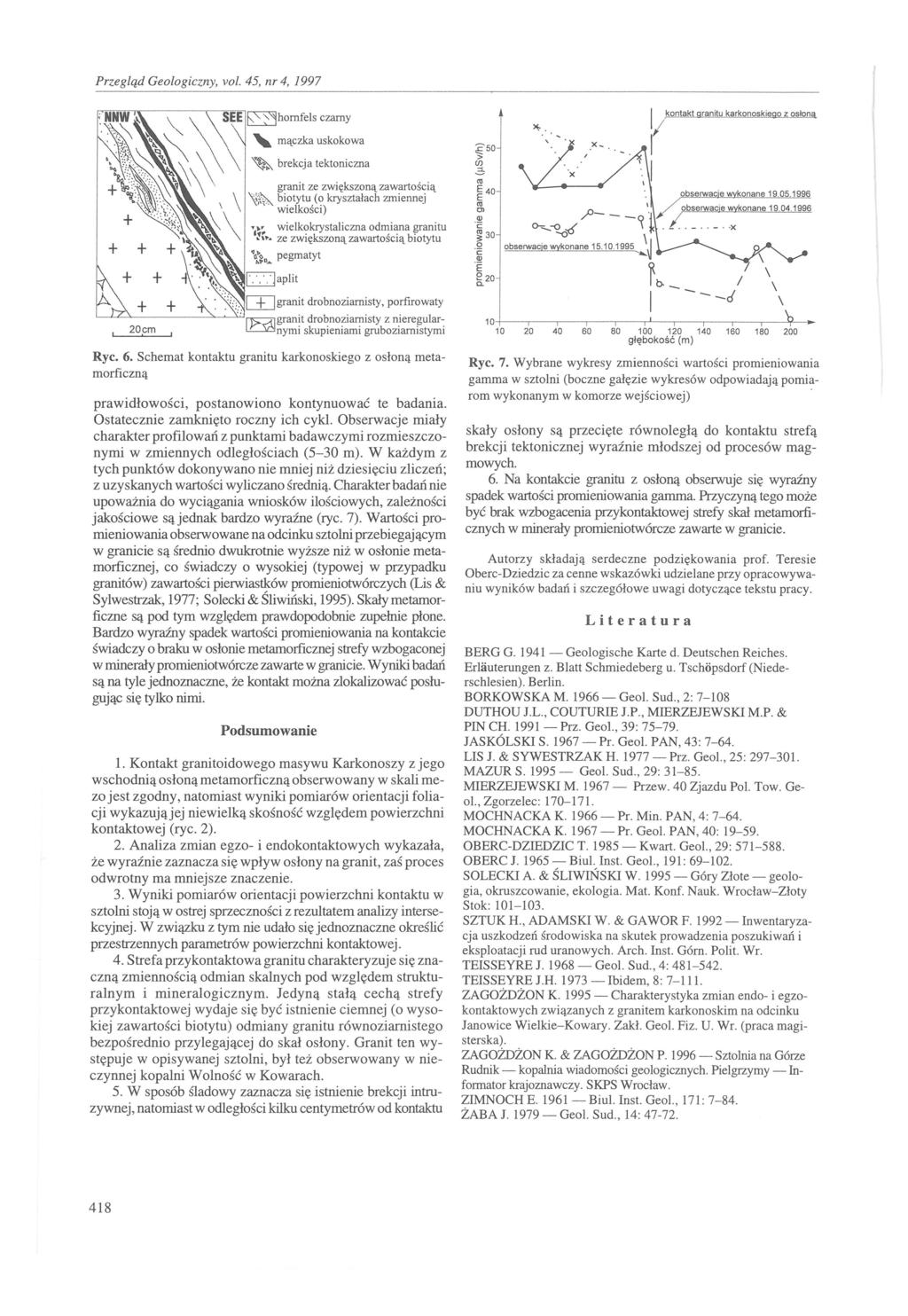 Przegląd Geologiczny, vol. 45, nr 4, 1997 '--L..L--'--- ----'>.--'."J 20cm '\ : :. [IJgranit drobnoziarnisty, porfirowaty : granit drobnoziarnisty z nieregular- nymi skupieniami gruboziarnistymi Ryc.