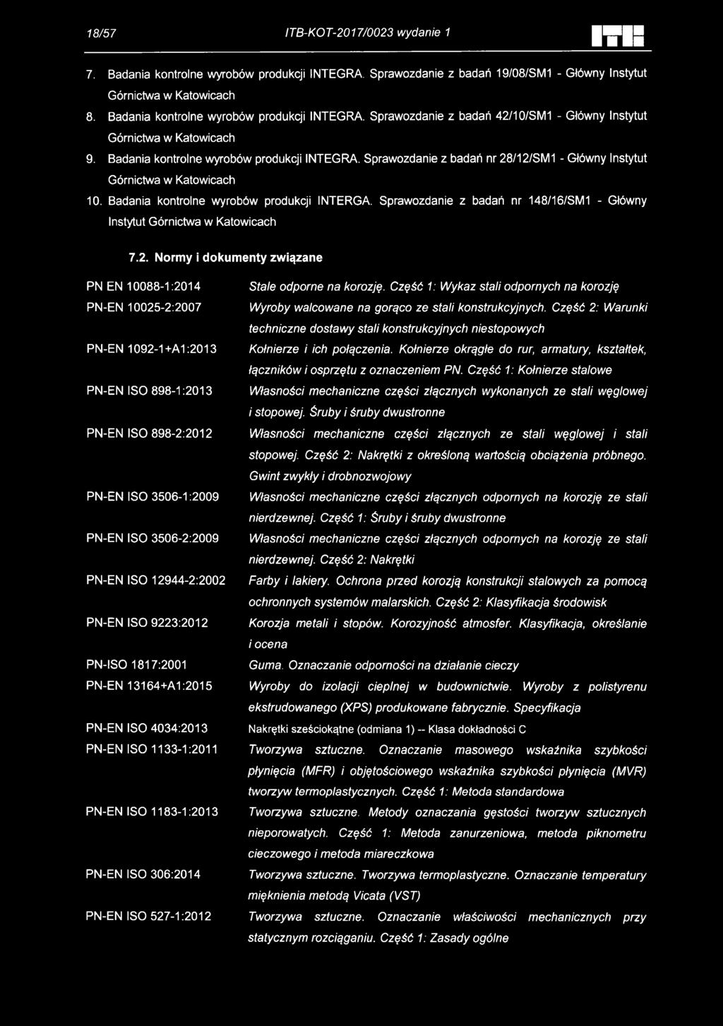 Sprawozdanie z badań nr 28/12/SM1 - Główny Instytut Górnictwa w Katowicach 10. Badania kontrolne wyrobów produkcji INTERGA.