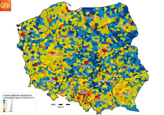 Przykładowe analizy w GfK RegioGraph Wizualizacja i integracja danych na mapach GfK RegioGraph analizuje i wizualizuje dane na różnych poziomach