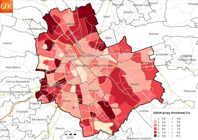 o wysokiej koncentracji klientów Identyfikacja potencjału rynkowego GfK RegioGraph umożliwia porównywanie potencjału różnych obszarów (powiatów, gmin,