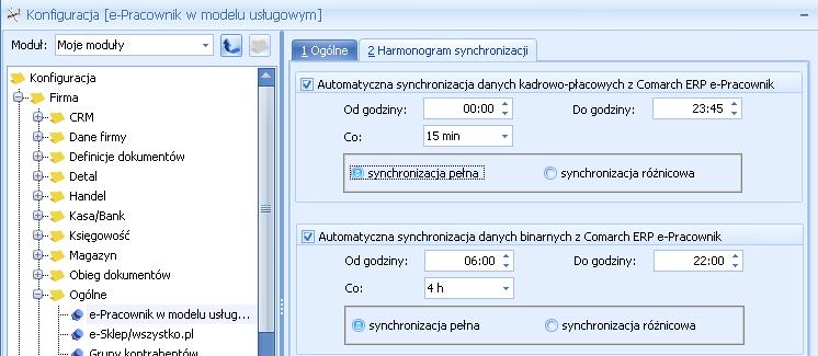 5 Harmonogram synchronizacji usługi Po uruchomieniu usługi w Konfiguracji > Firma > Ogólne > e-pracownik pojawi się zakładka Harmonogram synchronizacji, gdzie należy uruchomić okresową wymianę danych