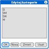 Nowa - opcja przeznaczona do utworzenia nowej kategorii Zmień - opcja przeznaczona do zmiany nazwy kategorii (Powiązane z modyfikowaną kategorią pozycje zostaną automatycznie powiązane z nową nazwą