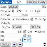 Główne okno programu nosi nazwę KalWin i jest centrum nawigacyjnym kalkulatora, z jego poziomu dostępne są wszystkie opcje programu i tu powraca program po ich wykonaniu.