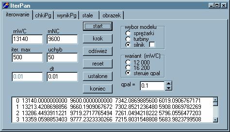 Stworzony program stosunowo łatwo można zmienić ta, by możliwe było symulowanie innego silnia turbinowego.