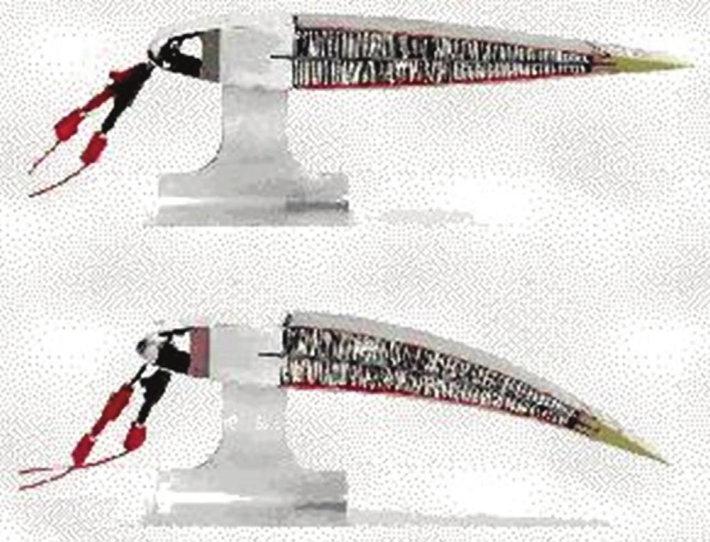 9) [5]. Powierzchnie aktywne wykonane są z materiałów z pamięcią kształtu. Zależnie od wielkości zawirowań strumienia powierzchnie SVLT same dostosowują swoje wychylenie (rys.
